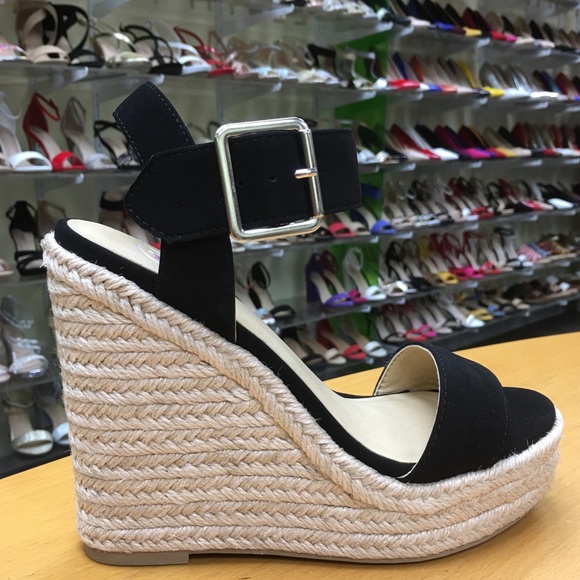 1 left! Delicious Black Nubuck Espadrille 5” Wedge - Picture 3 of 7
